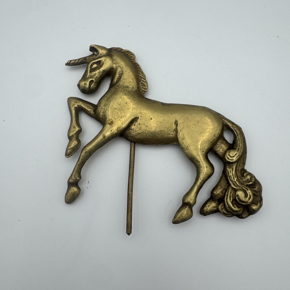 Vintage Solid Brass Unicorn Topper Finial Mount Mid Century Fantasy Ornament
